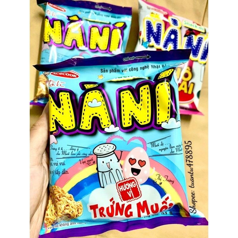 Snack mì ăn liền Nà Ní mì trẻ em hương vị phô mai - hương vị trứng muối - thơm ngon giòn rụm 52g sản phẩm của Acecook | BigBuy360 - bigbuy360.vn