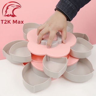 Khay đựng mứt tết bánh kẹo 2 tầng 10 ngăn hình cánh hoa xoay 360 độ - T2K Max