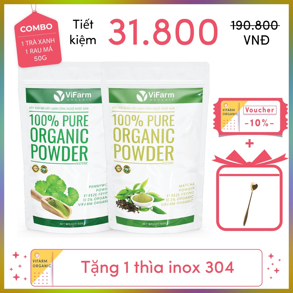 Bột matcha trà xanh VIFARM 50gram, bột làm bánh, đắp mặt, từ 100% trà xanh nguyên chất