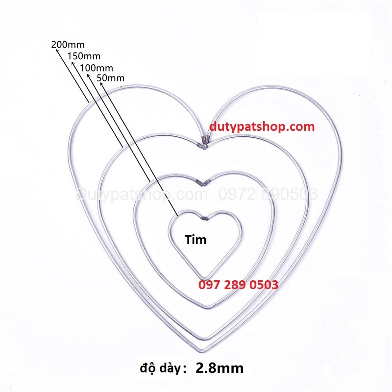 1-2 khung Vòng sắt làm dreamcatcher trái tim, ngôi sao, hình vuông, tam giác, mặt trăng size 5-10- 15-20cm