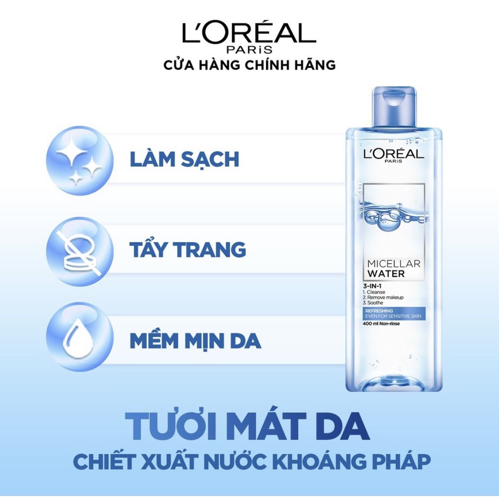 Nước tẩy trang cho mọi loại da L'Oreal Paris 3-in-1 Micellar Water 400ml | BigBuy360 - bigbuy360.vn