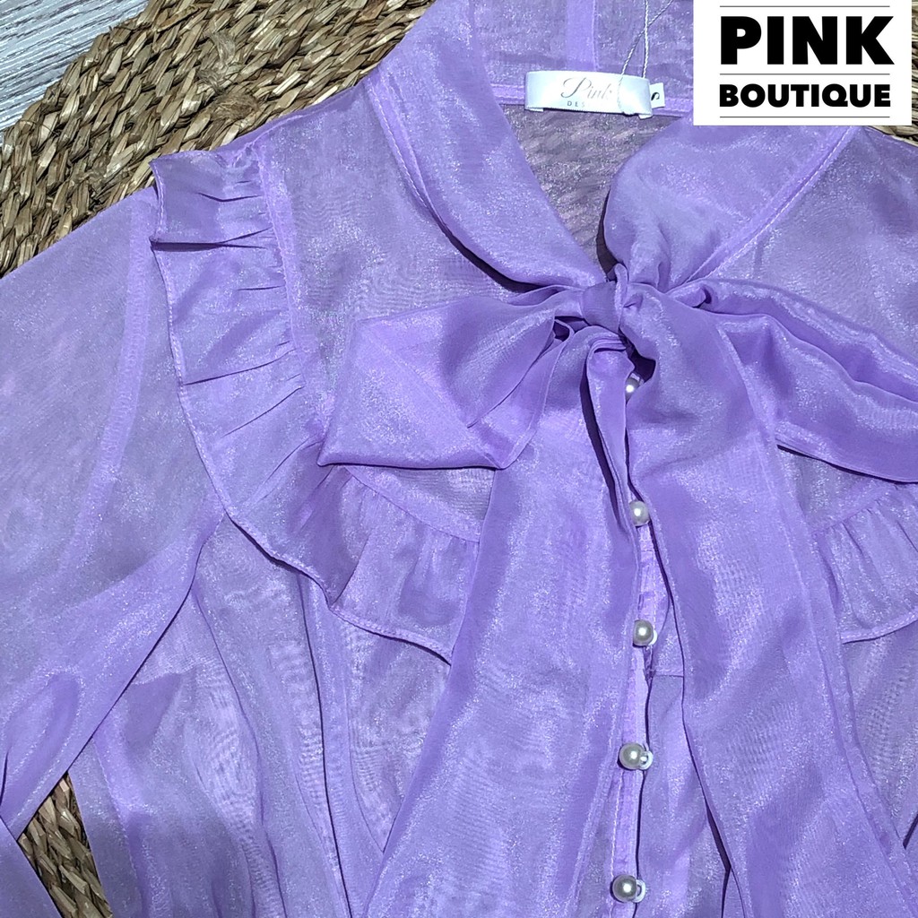 Áo Sơ Mi Croptop Cổ Nơ Dài Nữ Thiết Kế PINKBOUTIQUE