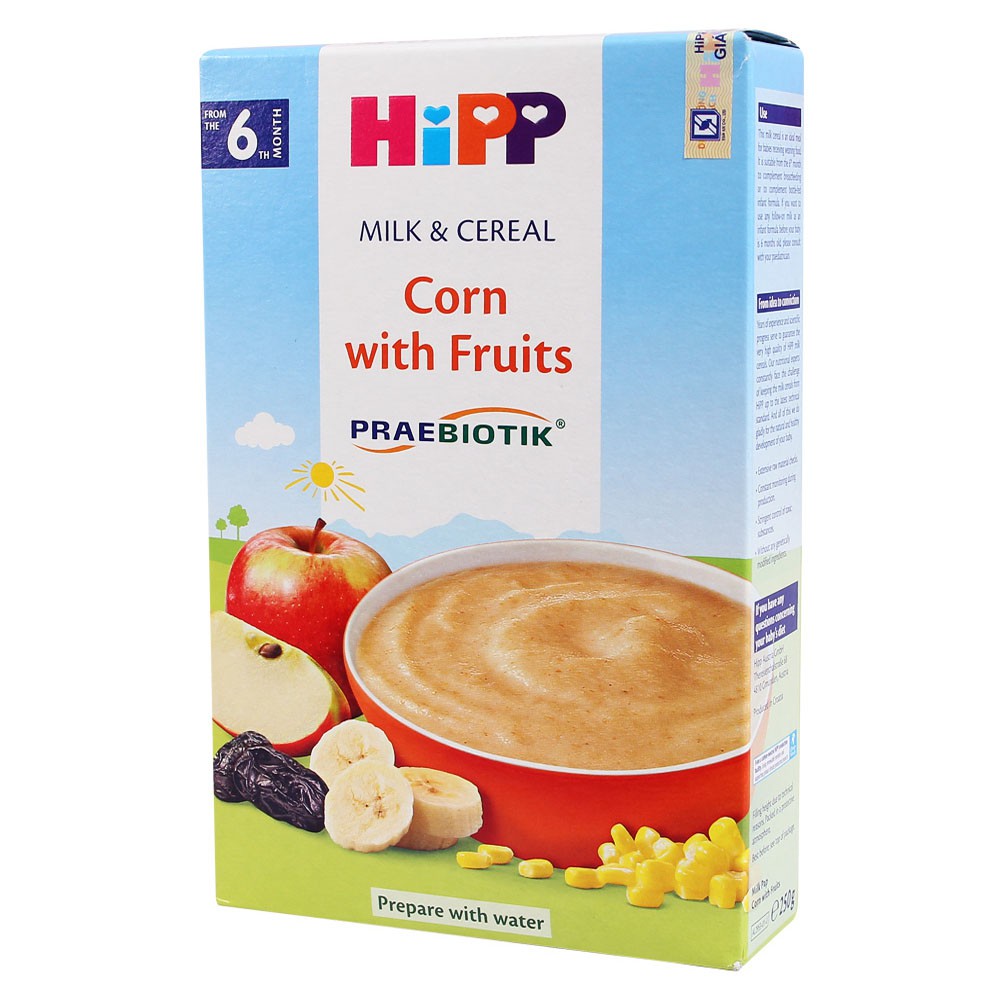 [CHÍNH HÃNG] Bột Ăn Dặm HiPP Corn with Fruits (Bắp, Sữa và Hoa Quả) Hộp 250g