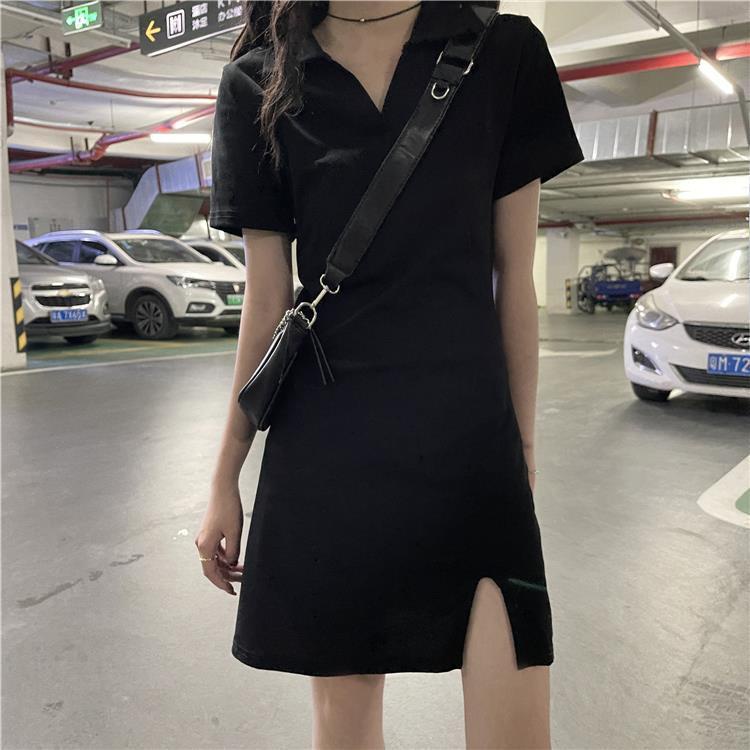 Đầm Đen Cổ Chữ v Nhấn Eo Phong Cách Retro Kiểu Pháp Dành Cho Nữ Có Size Lớn