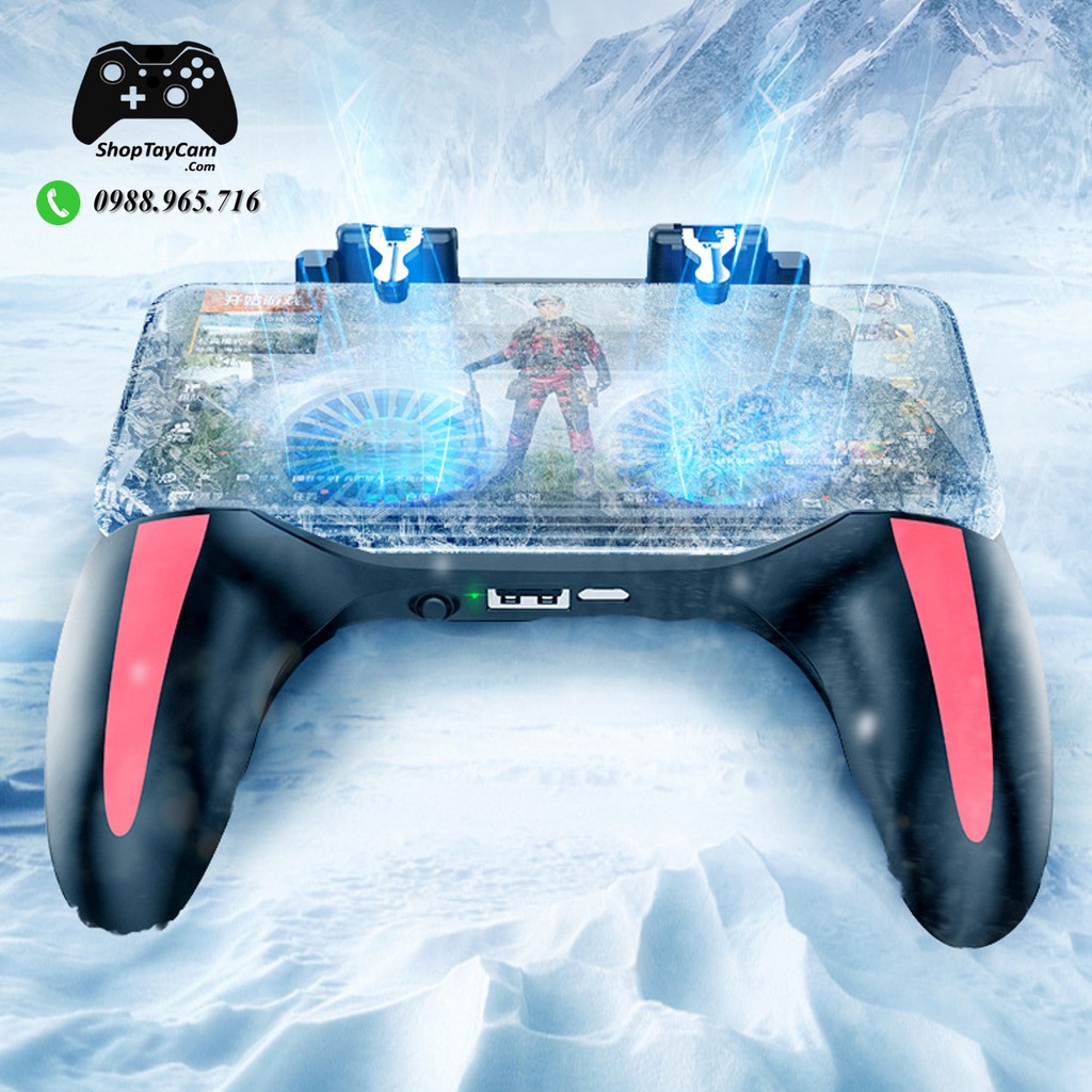 Tay Cầm Chơi Game Điện Thoại Mobile PUBG/FF/ROS/CALL OF DUTY Double Fan Tích Hợp Sạc Dự Phòng 5000mAh Hàng Xịn, Giá Tốt