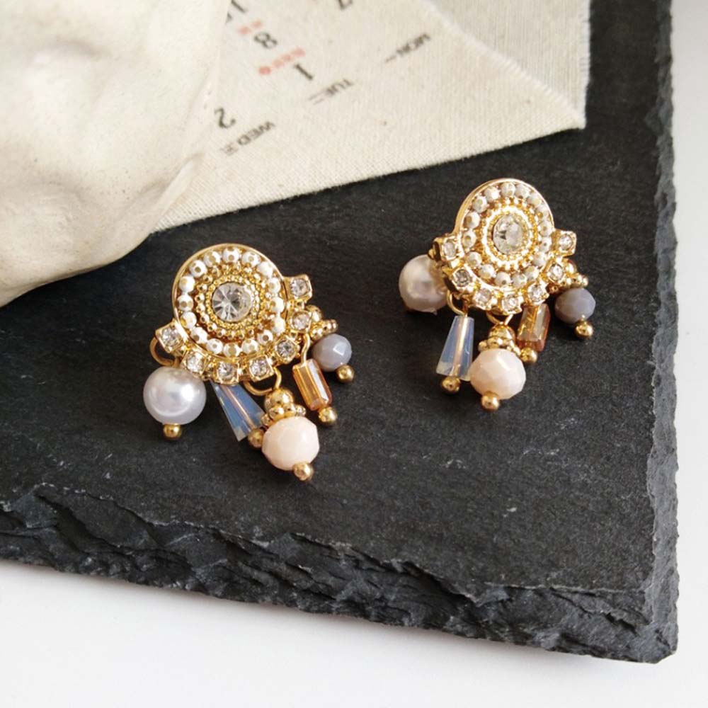 Hoa Tai Dáng Dài Phối Tua Rua Đính Ngọc Trai Nhân Tạo Thời Trang