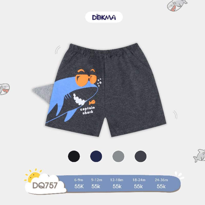 (6-&gt;18 tháng) Quần đùi Baby Shark chuẩn hãng Dokma, 100% cotton Mỹ cao cấp (DQ757)