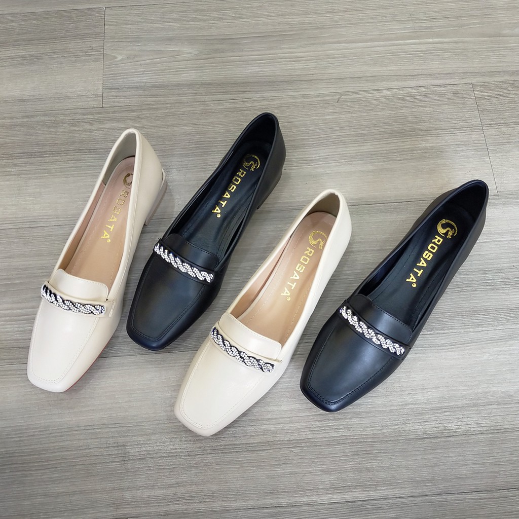 [ẢNH THẬT-FREESHIP] Giày mọi nữ, da lì cao cấp ROSATA RO319 - Đen, Kem - HÀNG VIỆT NAM - BKSTORE | BigBuy360 - bigbuy360.vn