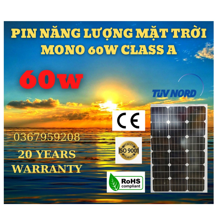 Pin năng lượng mặt trời 60w mono + tặng jack mc4