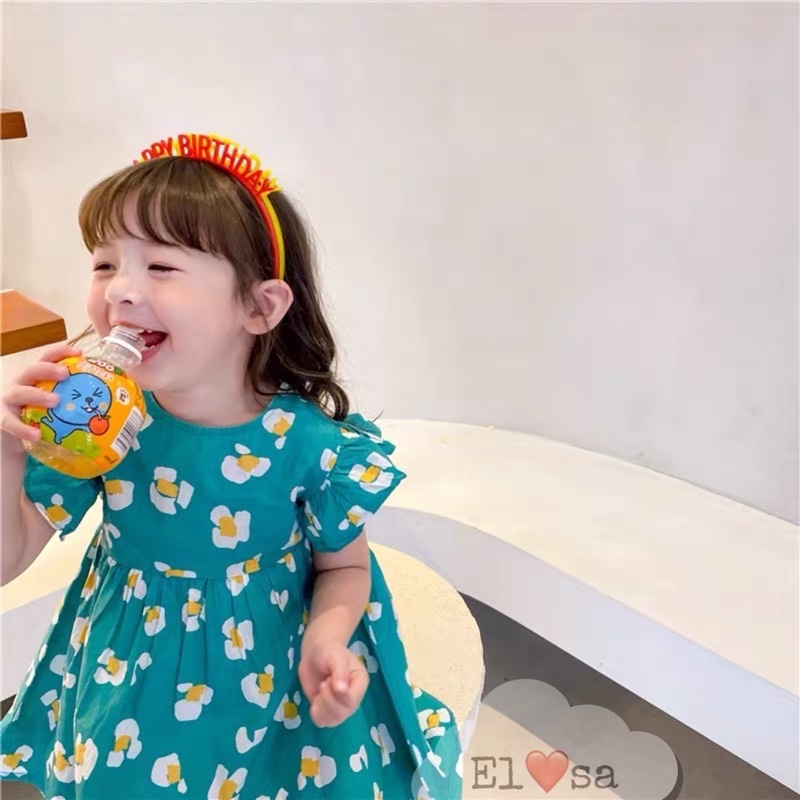Váy bé gái màu xanh họa tiết quả trứng cho bé 1-6 tuổi