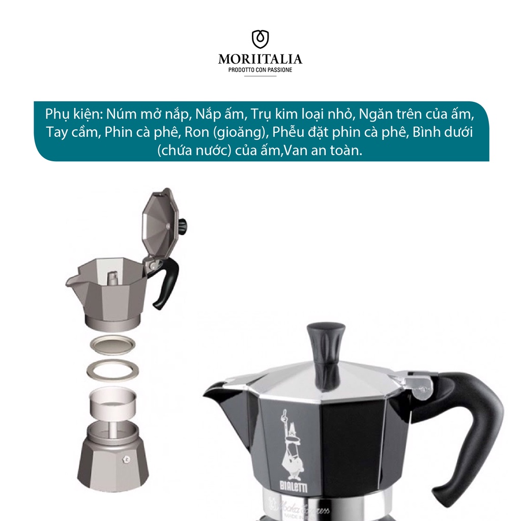 [Mã BMBAU300 giảm 7% đơn 499K] Bình pha cà phê Bialetti Moka 3 cup màu đen sang trọng tiện lợi Moriitalia 0004952