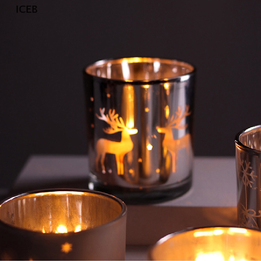 Ic Hũ Thủy Tinh Rỗng Đựng Hương Thơm Thủ Công Họa Tiết Tuần Lộc Giáng Sinh Màu Bạc Trang Trí Nội Thất