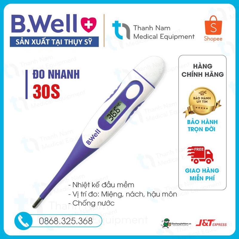 Nhiệt kế điện tử đo nhiệt độ cơ thể dạng bút đầu mềm Bwell bảo hành trọn đời