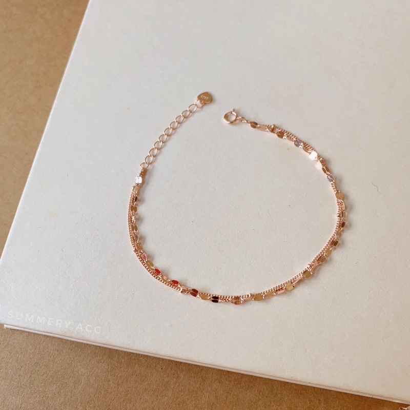 Vòng tay bạc 925 SUMMERY dây đôi 2 tầng lắc tay S925 mạ vàng hồng