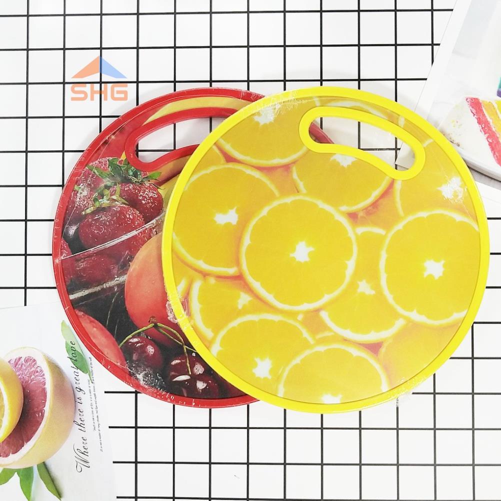 Thớt nhựa cao cấp họa tiết 3D hoa quả dạng tròn và hình chữ nhật