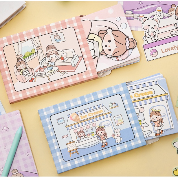 Bộ bưu thiếp, sticker, nhãn dán, giấy viết thư. phong bao nhiều chủ đề, màu sắc dễ thương