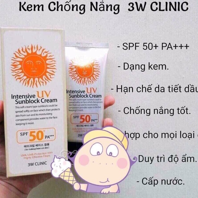 KEM CHỐNG NẮNG 3W CLINIC INTENSIVE UV SUNBLOCK CREAM SPF 50 PA+++
