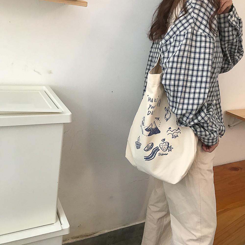 [BẢN MỚI NHẤT] Túi tote vải bố đựng đồ canvas thời trang Hazi, túi vuông MAKE YOUR DAY loại đẹp HZ32