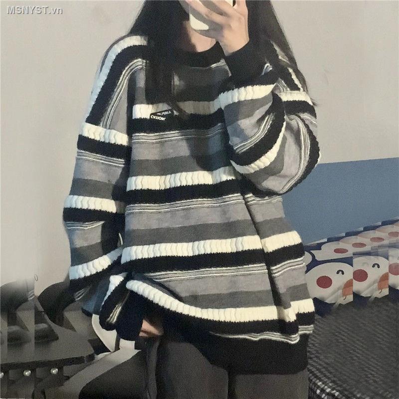 Áo sweater dệt kim thiết kế dáng rộng phong cách retro Hàn Quốc 2021