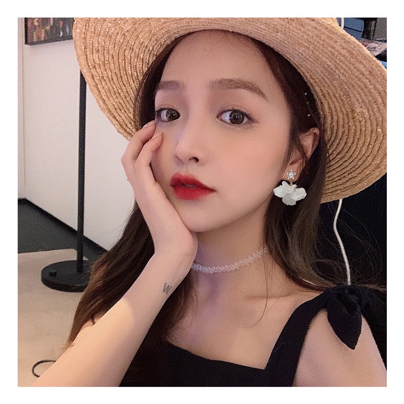 Bông Tai Hoa Tai Titan Không Gỉ Chuỗi Vòng Dài Dạng Đá - Hoa Nhựa Chuôi Bạc 925 Hot Trend Hàn Quốc Dobi B10