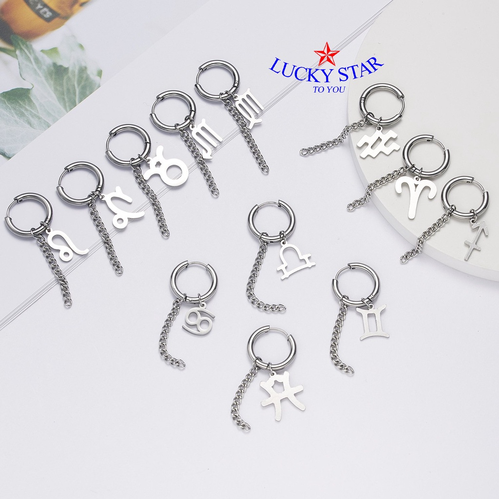 Bông tai cung hoàng đạo phong cách thời trang hip hop nam nữ cá tính không đen