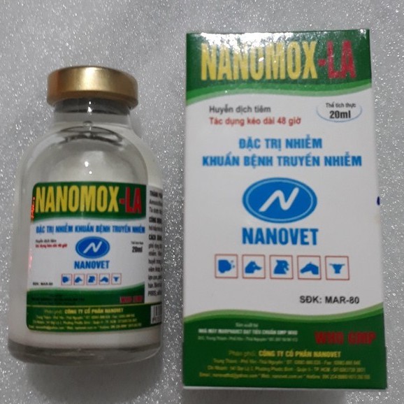 NANOMOX LA 20ml dùng cho heo, chó mèo bị viêm tử cung, tiết niệu, tiêu hóa, hô hấp.