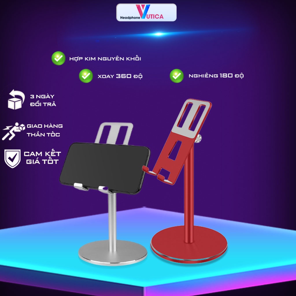 Giá để điện thoại kiêm giá treo tai nghe hợp kim nhôm cao cấp GDDT04 tùy chỉnh độ cao xoay 360 độ