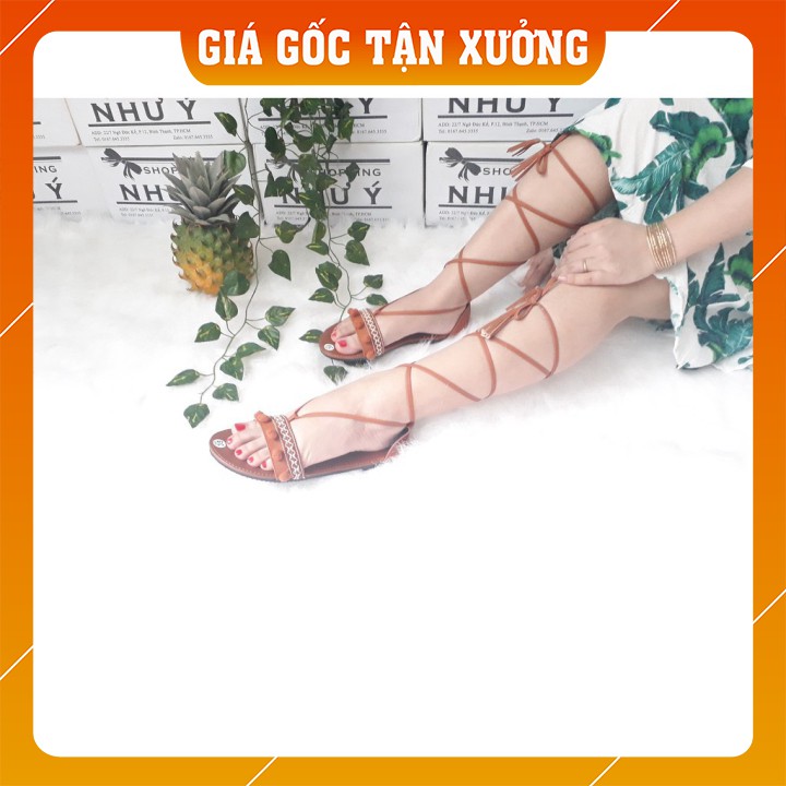 Giày sandal chiến binh thổ cẩm cột dây tua rua [HÀNG CÓ SẴN]