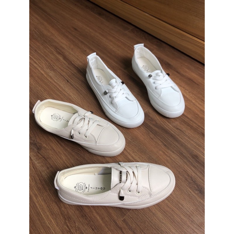 {Freeship Extra} Giày Slip On, Giày Lười Nữ Dáng Basic Đế Dẻo Buộc Dây Thời Trang (có size 35-40)_M005