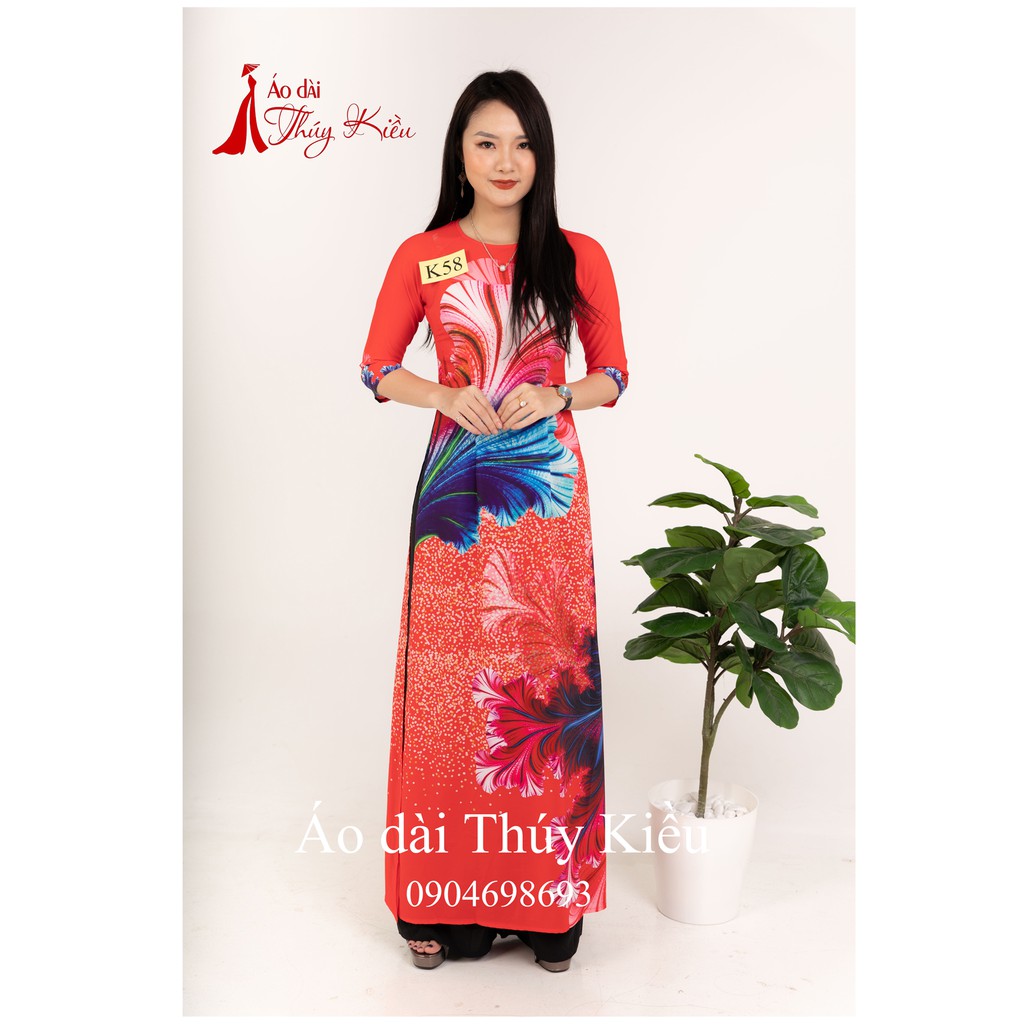 Áo dài truyền thống thiết kế may sẵn tết cách tân nữ nền đỏ K58 Thúy Kiều mềm mại co giãn áo dài giá rẻ