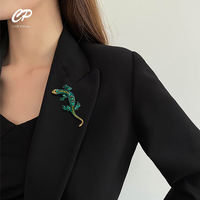 Ghim Cài Áo Hợp Kim Hình Thằn Lằn Đính Đá Phong Cách Retro