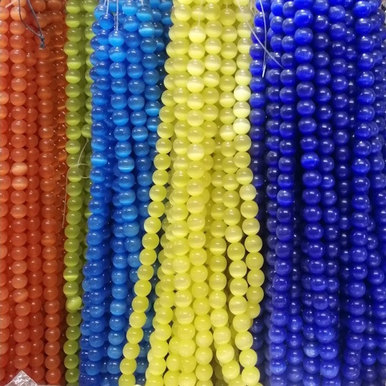 10 viên đá Đá mắt mèo nhiều màu, size 8mm làm vòng tay phong thuỷ