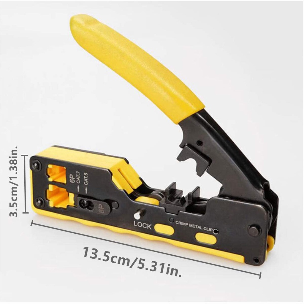 Đi qua Crimper cho đầu nối mạng CAT5 / 5e CAT6 CAT6a CAT7 Phích cắm mô-đun được bảo vệ RJ45 RJ12 RJ11 Truyền qua công cụ uốn Cắt dải và uốn tất cả trong một