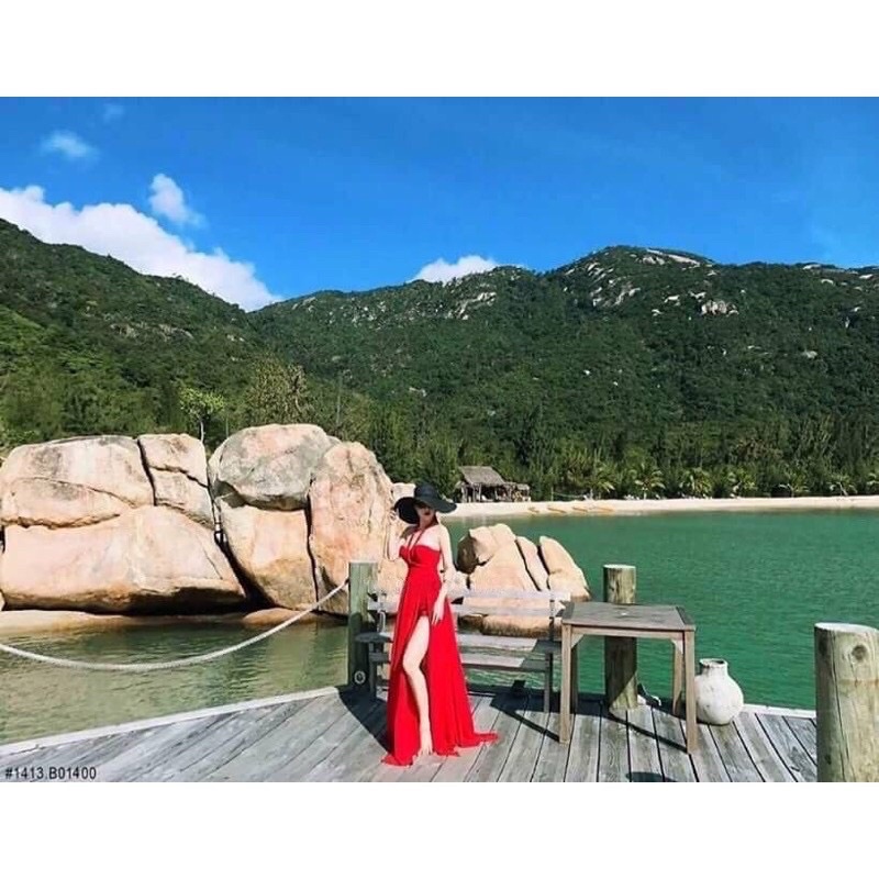 Đầm maxi voan yếm đỏ