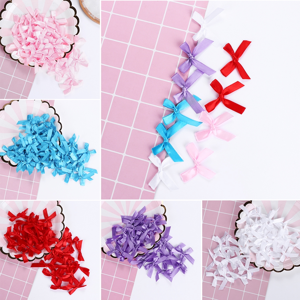 Set 100 nơ ruy băng bằng vải satin trang trí đa năng