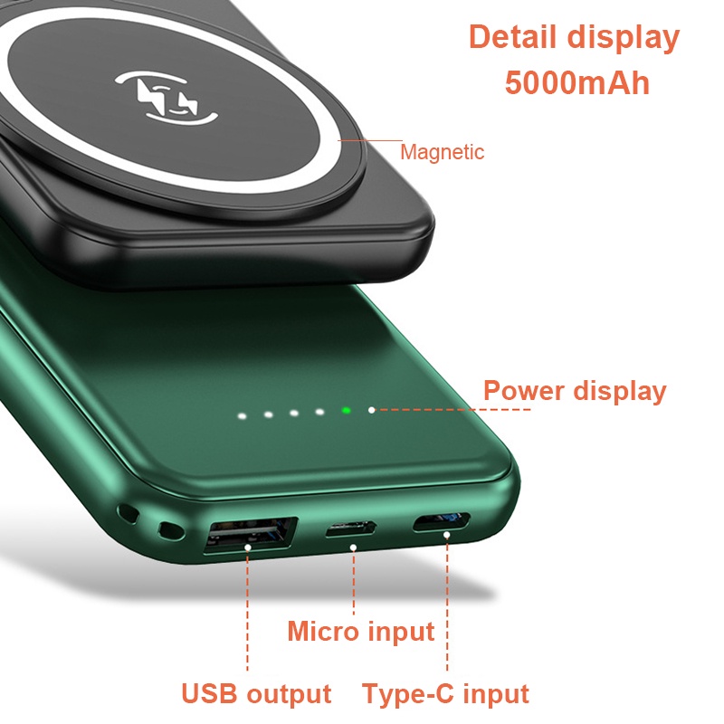 BJONE sạc dự phòng ko dây 5000mAh gắn lưng thích hợp