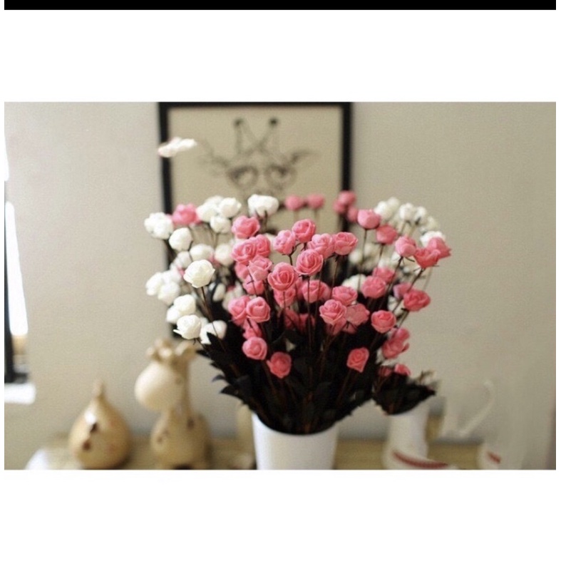 Hồng mini dạng bụi hoa giả,hoa giấy,cành 15 bông hoa nhí