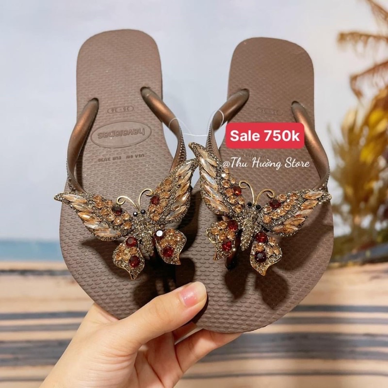 Dép HVN Nữ slim nâu cafe mix bươm' chúa