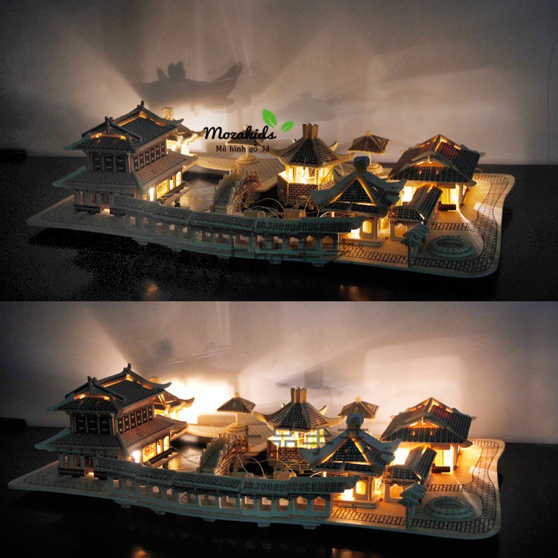 Đồ chơi lắp ráp gỗ 3D Mô hình Nhà Tô Châu - Tặng kèm đèn LED USB trang trí
