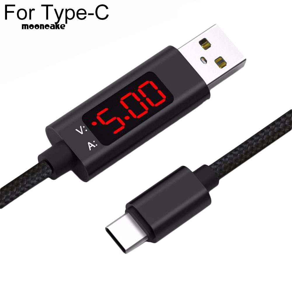 Dây cáp sạc dài 1m giắc cắm Type-C/ Micro USB dòng điện 2.1A hỗ trợ sạc nhanh tích hợp màn hình đèn LED tiện lợi