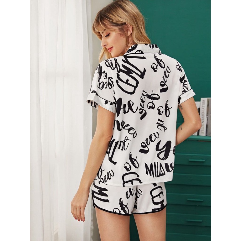 Bộ Đồ Ngủ Tay Ngắn Dáng Rộng Bằng Vải Lụa Lạnh In Họa Tiết Đơn Giản Thời Trang Cho Nữ