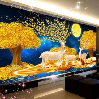Tranh thêu kín chữ thập Phong Cảnh Hươu Nai Tài Lộc E90(100x55cm)