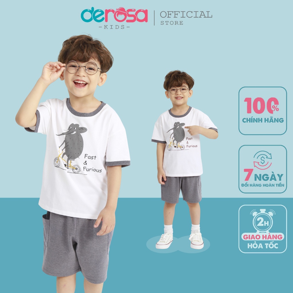 Quần áo cho bé bộ cộc tay hè bé trai DEROSA KIDS (3 - 8 tuổi) ASKD021B