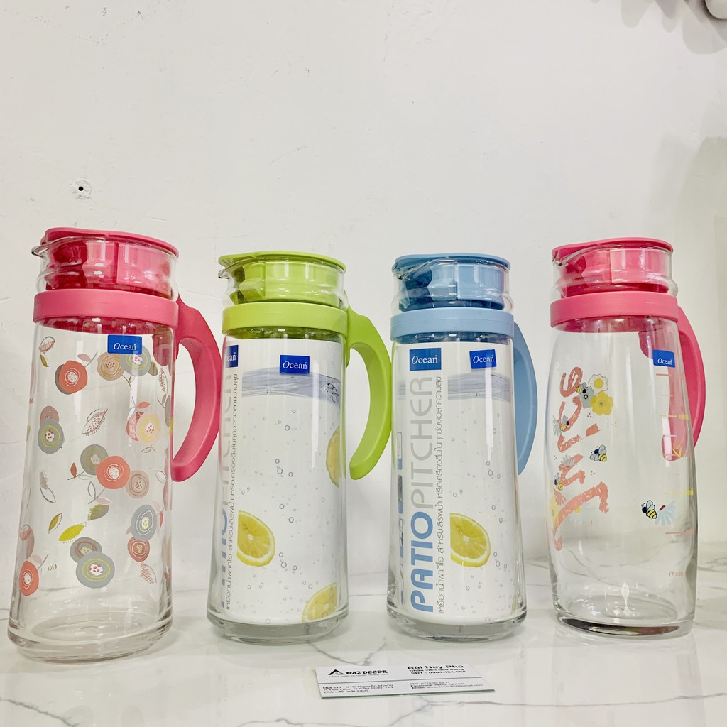Bình nước thuỷ tinh Ocean 1,2L- 1,4L   in nhiều hình đẹp cao cấp