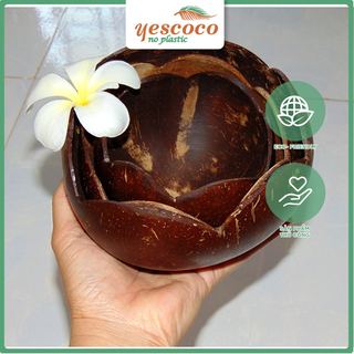 Bộ 3 Bát Gáo Dừa Hình Hoa Sen|| Xưởng gáo dừa Yescoco