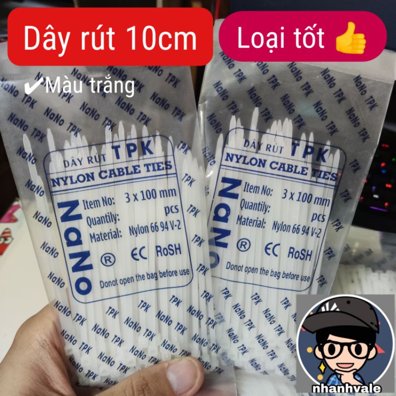Dây rút 10 cm (3x100mm) màu trắng TPK [Bịch khoảng 80 sợi]