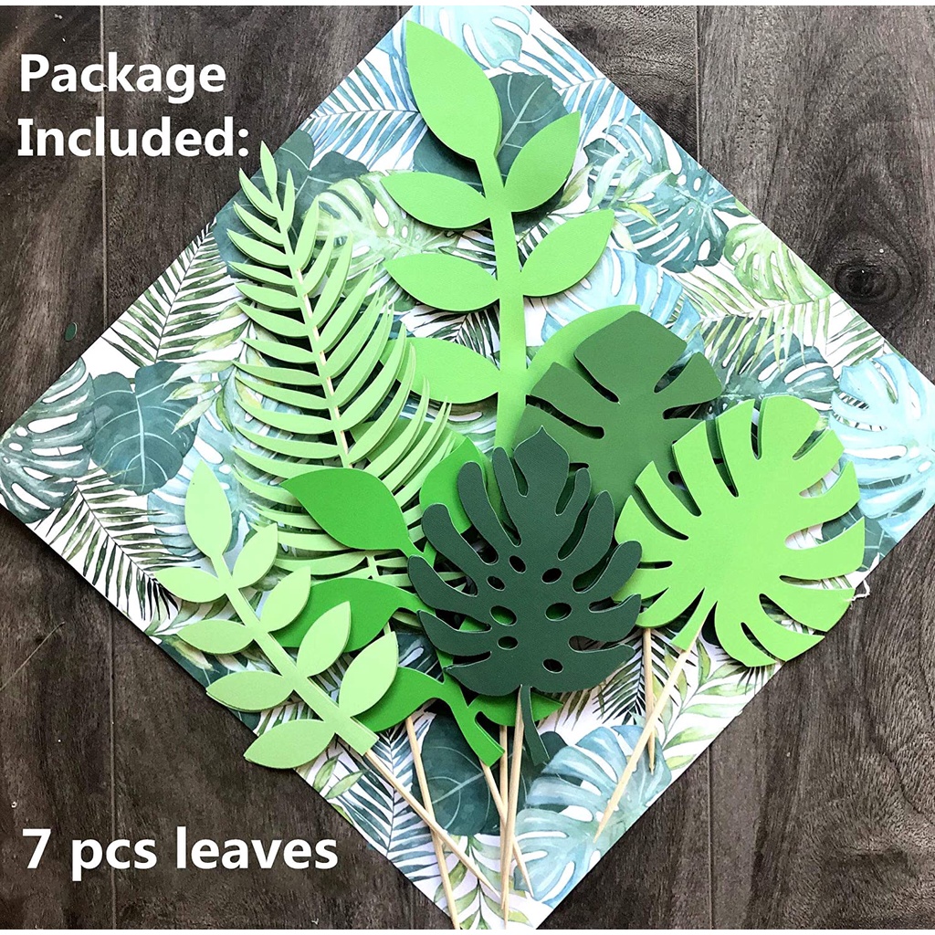 Set 7 Que Cắm Trang Trí Bánh Lá Cây Nhiệt Đới