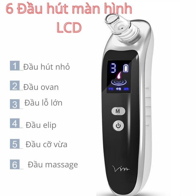 [Mẫu Cao Cấp] Máy Hút Mụn Cám, Đầu Đen Cầm Tay Mini Hanna120 Cao Cấp Màn Hình LED 3 Chế Độ 6 Đầu Hút