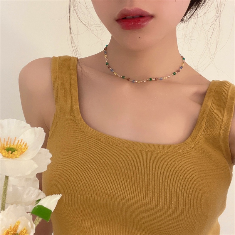 Dây Chuyền Chuỗi Hạt Nhiều Màu Thanh Lịch Phong Cách Hàn Quốc