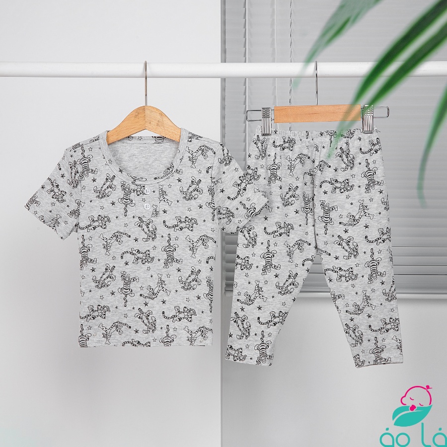 Bộ dài tay bé trai tay ngắn quần dài thun cotton mặc ngủ mùa hè hình khủng long xe Áo Lá Homewear BCT22